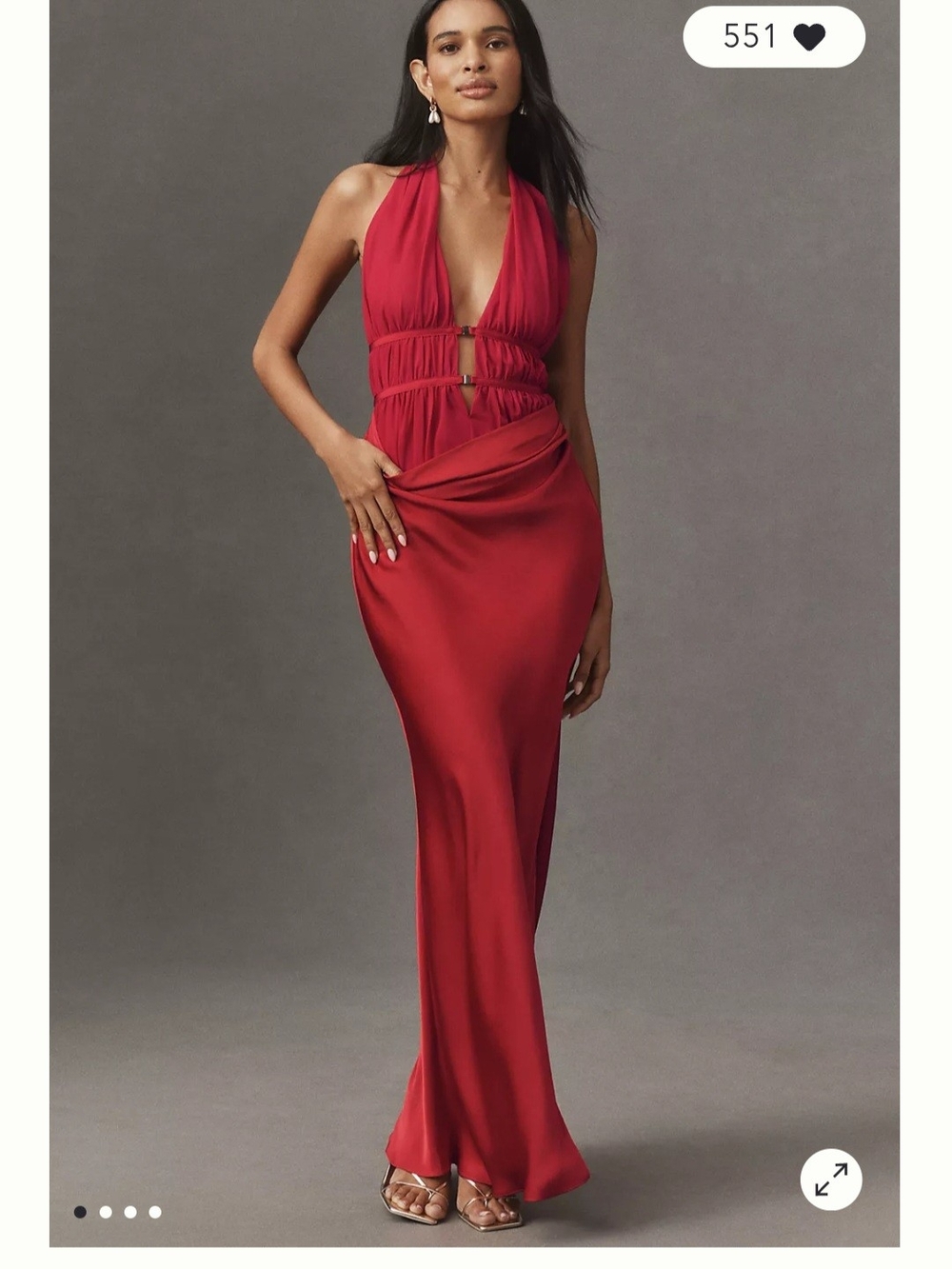 Mishka Red Halter Cutout Satin Maxi Dress